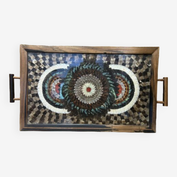 Art deco tray, butterfly wings, Brazil, ethnic vintage deco