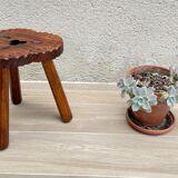 Vintage tripod wood stool made in Spain