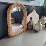 Vintage woven rattan mirror