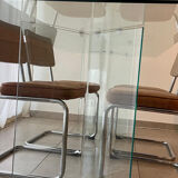 Design glass dining table & 4 vintage 70s/80s style chairs