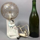 Vintage Pierrot bedside lamp from the 70s, porcelain, inlaid glass globe