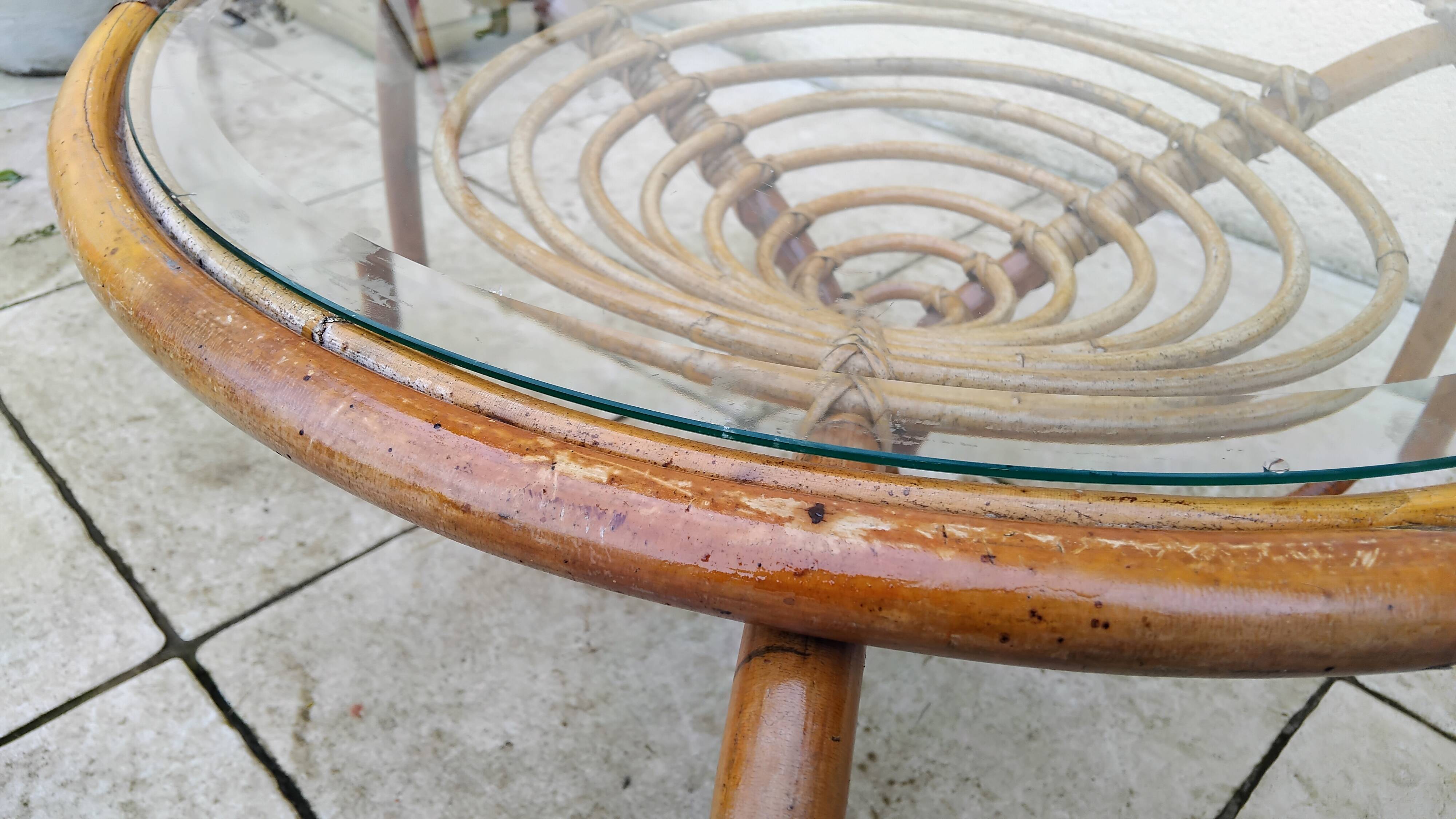 Vintage wicker and glass coffee table