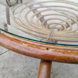Vintage wicker and glass coffee table