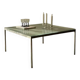 Minimalist 1960s wire glass coffee table in stainless steel.
