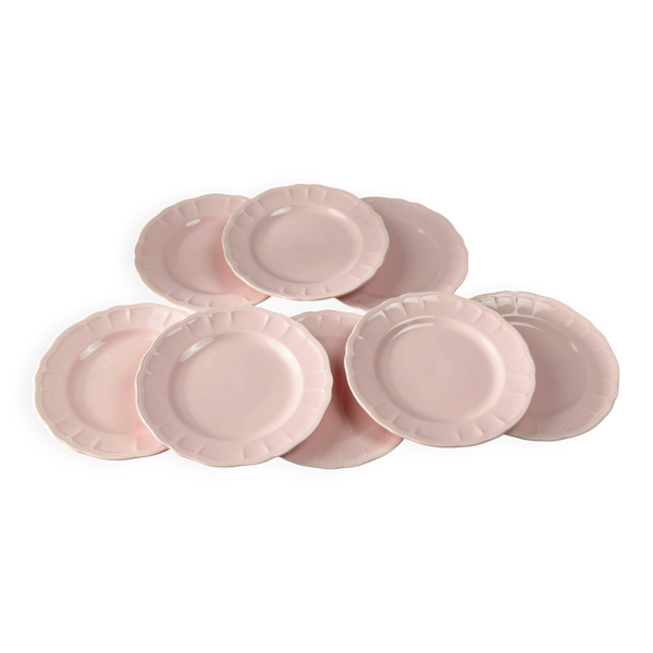 Titre : 8 assiettes plates vintage Salins rose poudré – Ø 25,7 cm