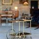 Serving trolley, vintage mini-bar in metal and smoked glass