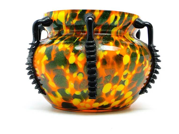 Art Deco vase, spatter glass, Welz Glassworks, Czechoslovakia, 1930s