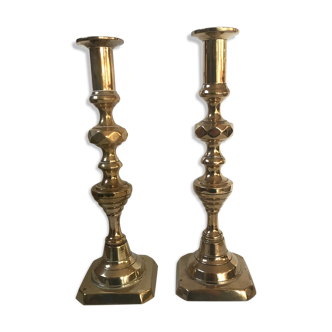 Pair of Victorian candle holders in gilded bronze