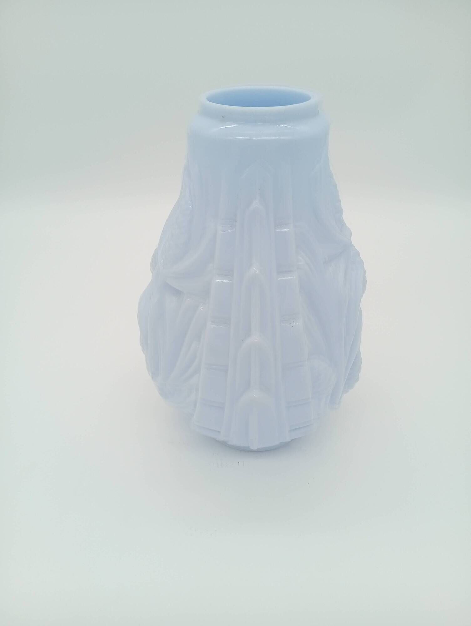 Art Deco Opaline Vase Blue Pastel Glass Pine Cone Decoration France 1930s
