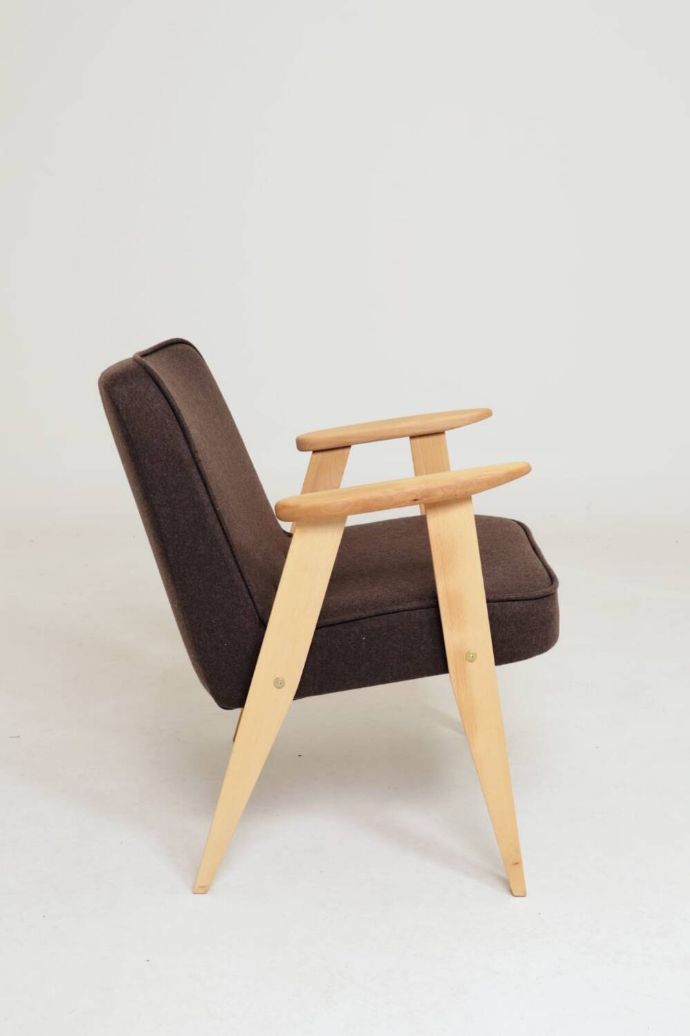 Scandinavian chocolate wool armchair designed by Chierowski