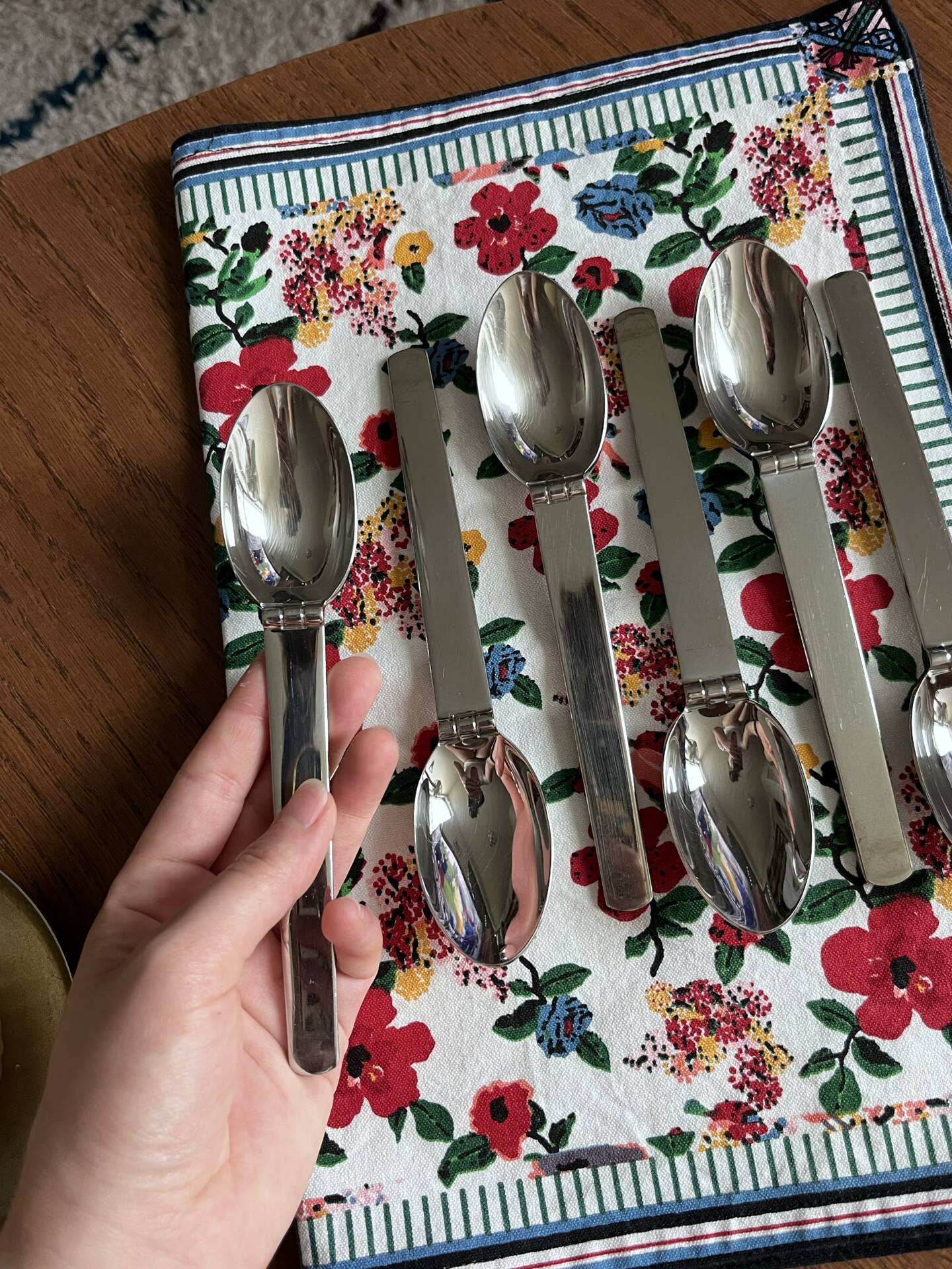 Set of 6 silver-plated table spoons by Hermès, "Charnière"