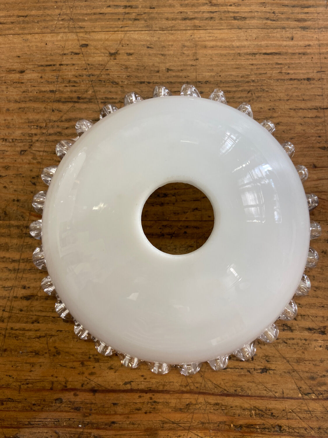 Pair of white glass pendant lights