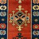 Vintage turkish runner 300x83 cm kazak rug, terracotta red, green, beige blue