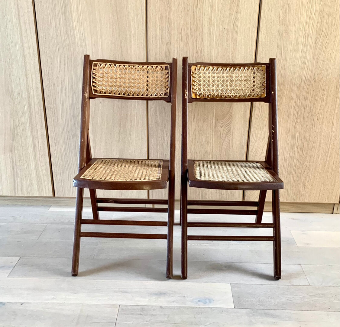 Pair of folding wooden chairs and canning
