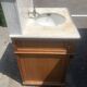 Meuble lavabo ancien Art Nouveau en bois et marbre C. Gervais Lyon