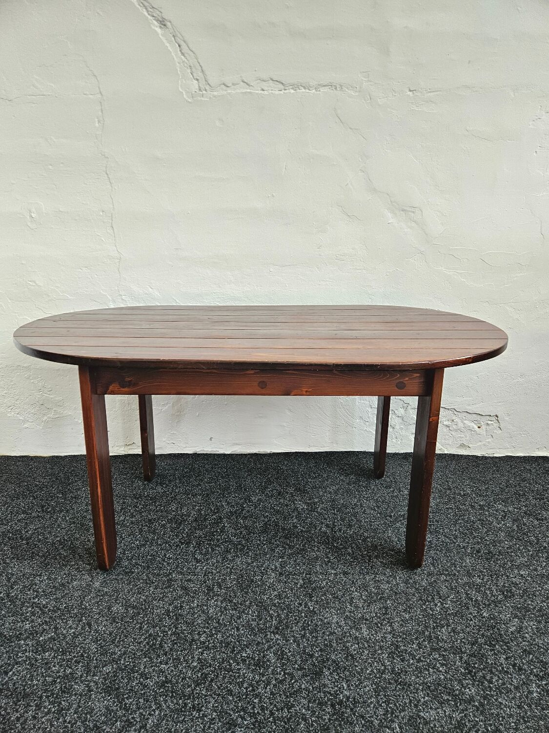 Stained Solid Larch Dining Table for Six by Mária Szedleczky, 1970s