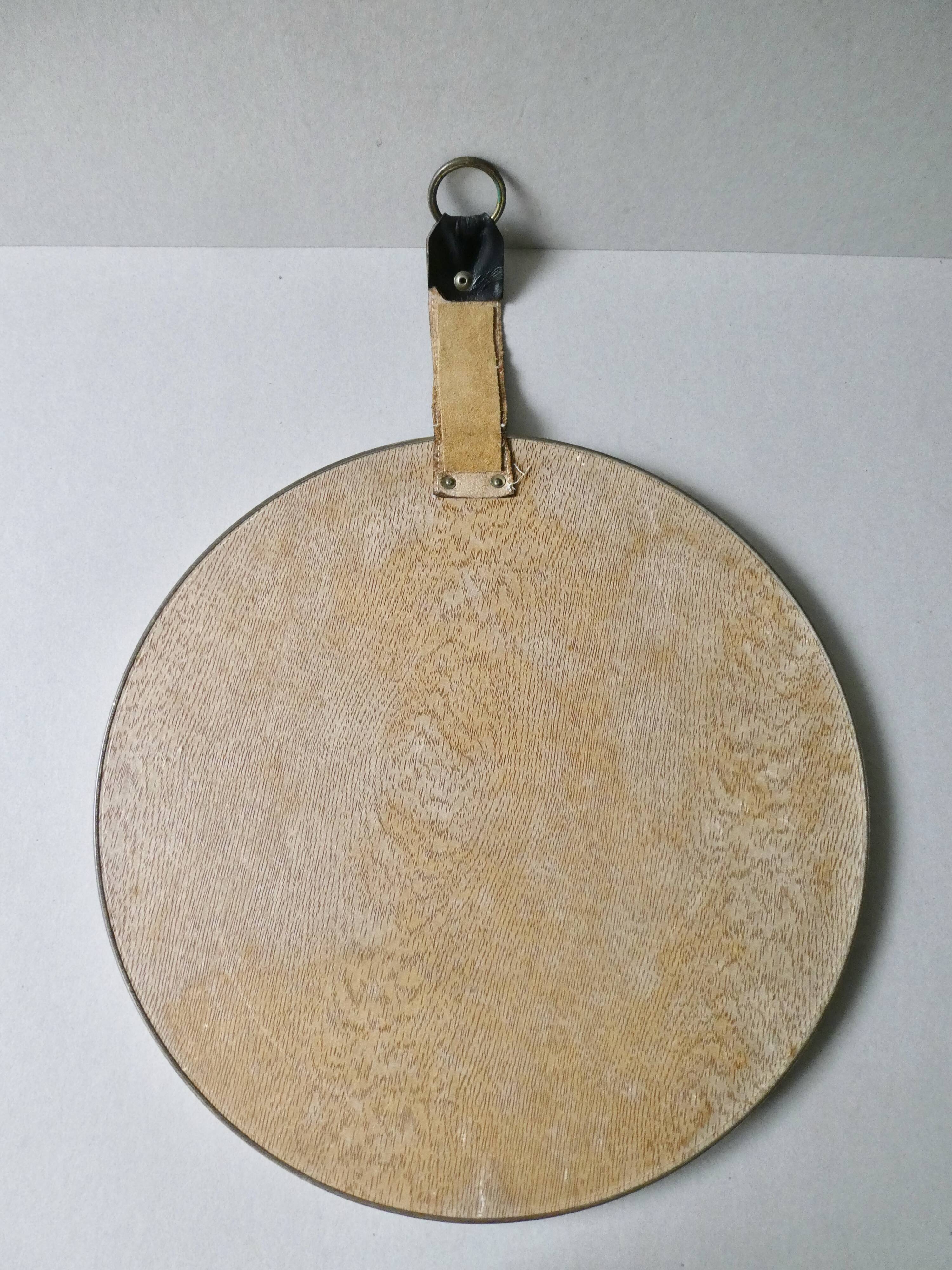 leather mirror, saddle stitching, 60s