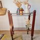 Vintage wooden and metal side table | Retro rolling cart