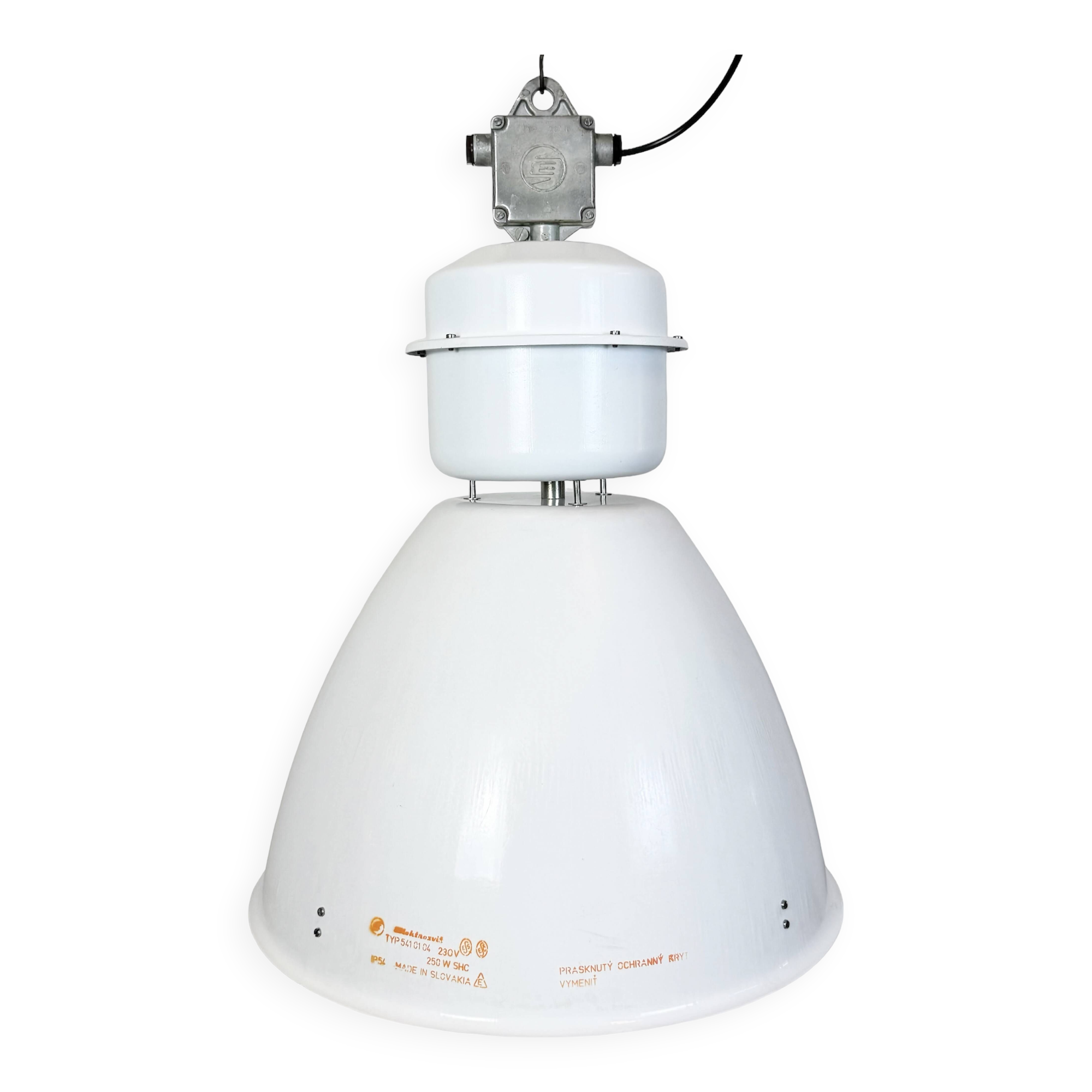 Large White Enamel Industrial Factory Lamp from Elektrosvit, 1990s