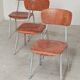 Set of 3 Czech school chairs in metal and wood.