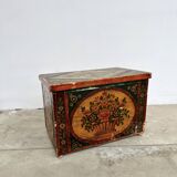 Coffre Populaire Peint Vintage Pin Massif – Art Folk Alsacien