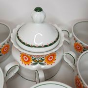 11 cups coffee and sugar pot décor lotus orange 70s