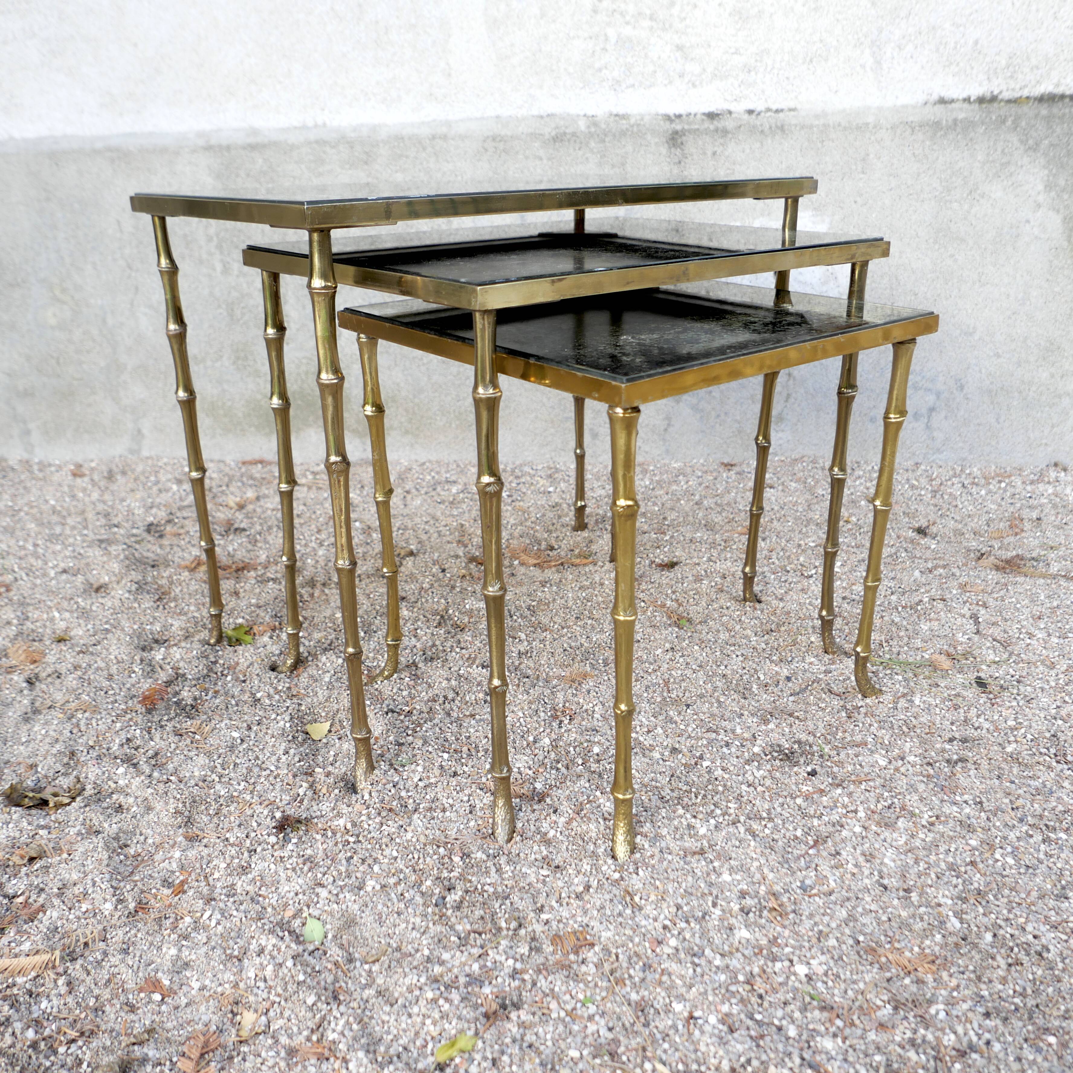 Set of 3 nesting tables in gilded bronze Maison Baguès 1940