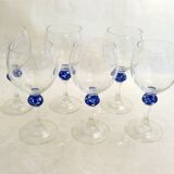 Set of 6 blue ball wine glasses by Luminarc.