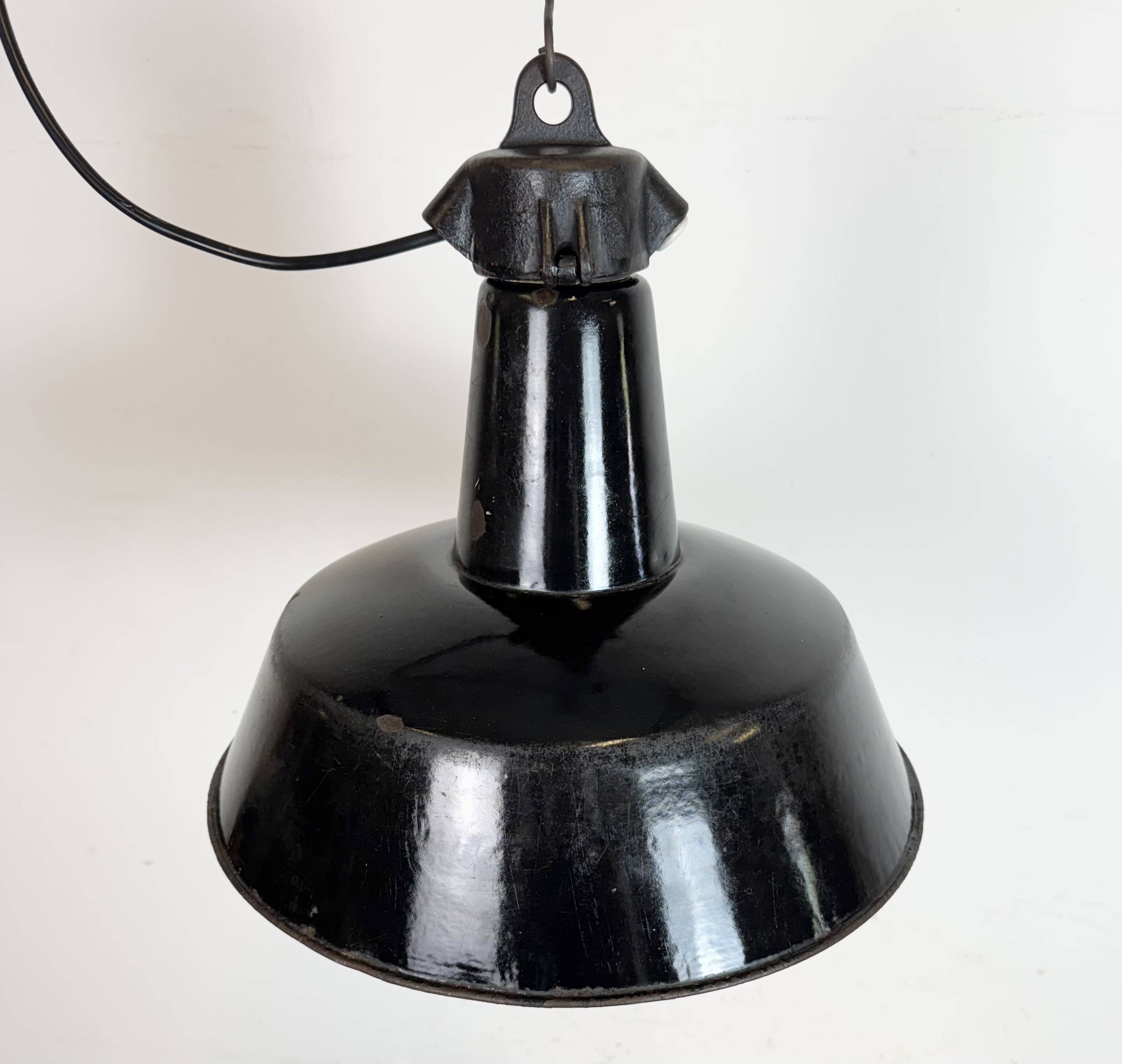 Industrial Black Enamel Factory Lamp with Cast Iron Top, 1950s