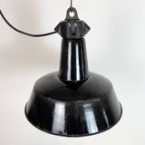 Industrial Black Enamel Factory Lamp with Cast Iron Top, 1950s