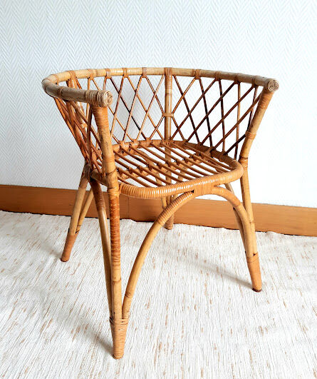 Rattan desk and chair with braces 1960