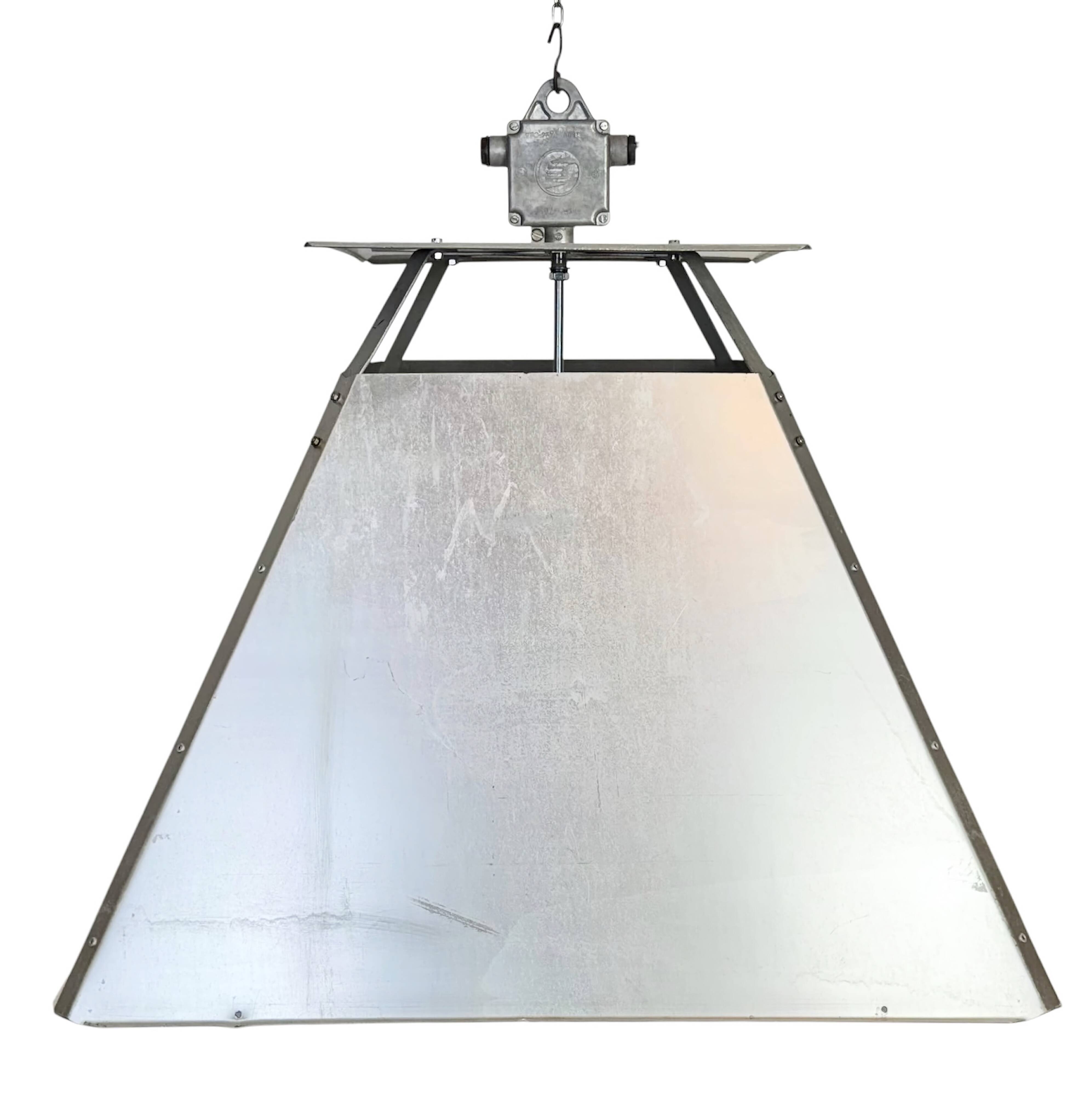 Large Silver Industrial Factory Pebdant Lamp, 1970s