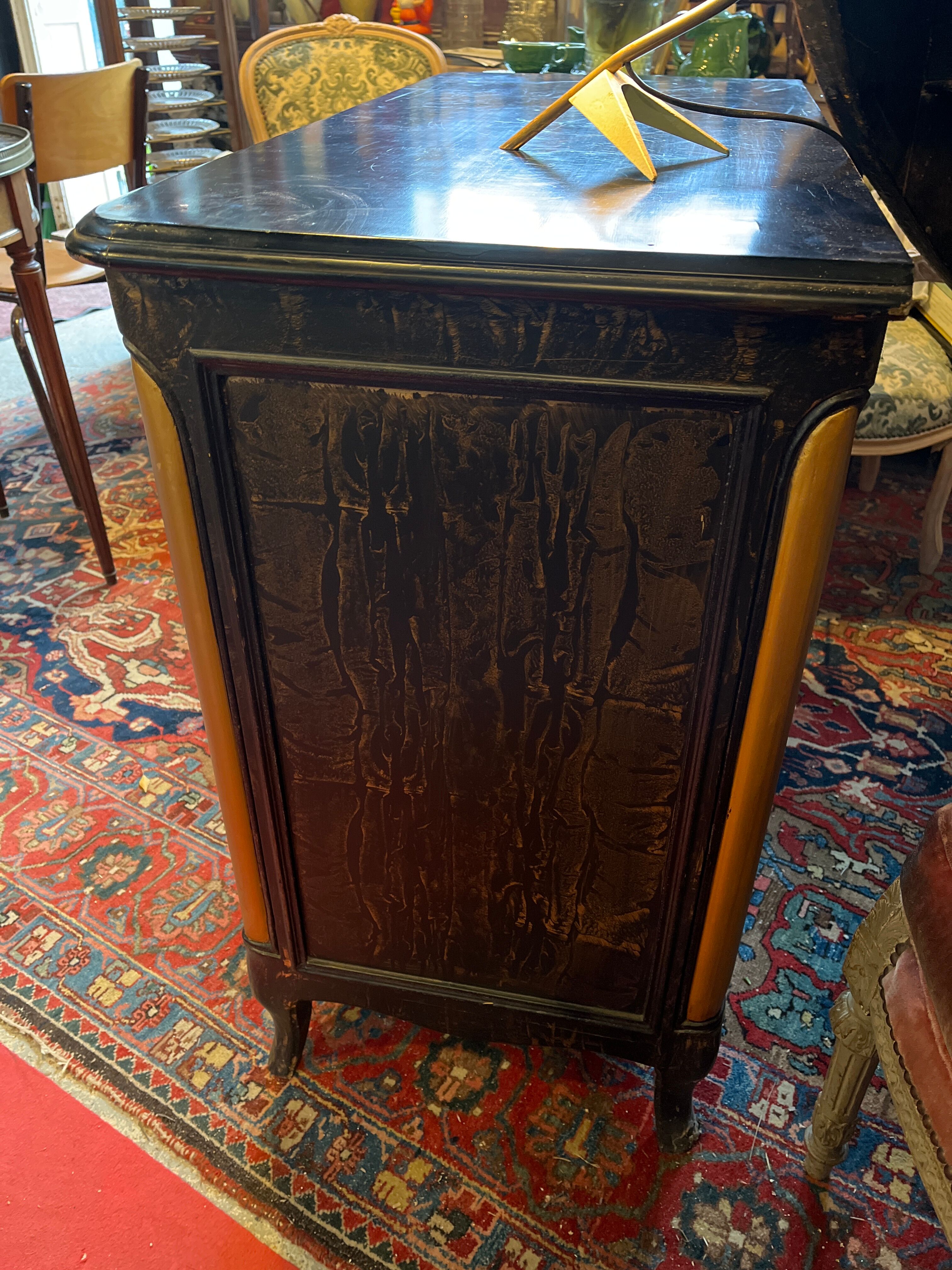 Black painted chest of drawers with golden Japanese bamboo effect