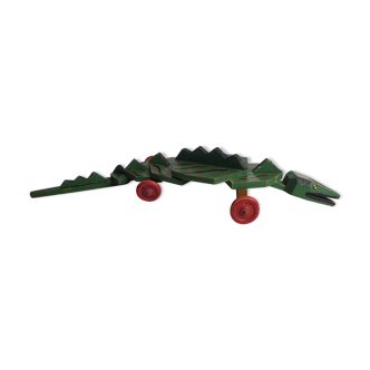 Ancien jouet à tirer, dragon articulé 60 cm, années 1900-1930