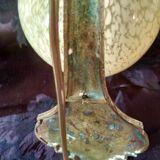 Art deco sconce, golden brass and yellow speckled Clichy glass globe