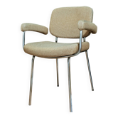 fauteuil bureau vintage tubulaire métal chromé et tissu chiné.