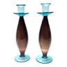 Paire postmoderne de bougeoirs en verre de Murano marron et aigue-marine, Italie