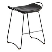 Tabouret de bar sculptural contemporain, métal noir fumé et cuir noir