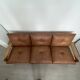 Scandinavian sofa in brown leather and solid wood