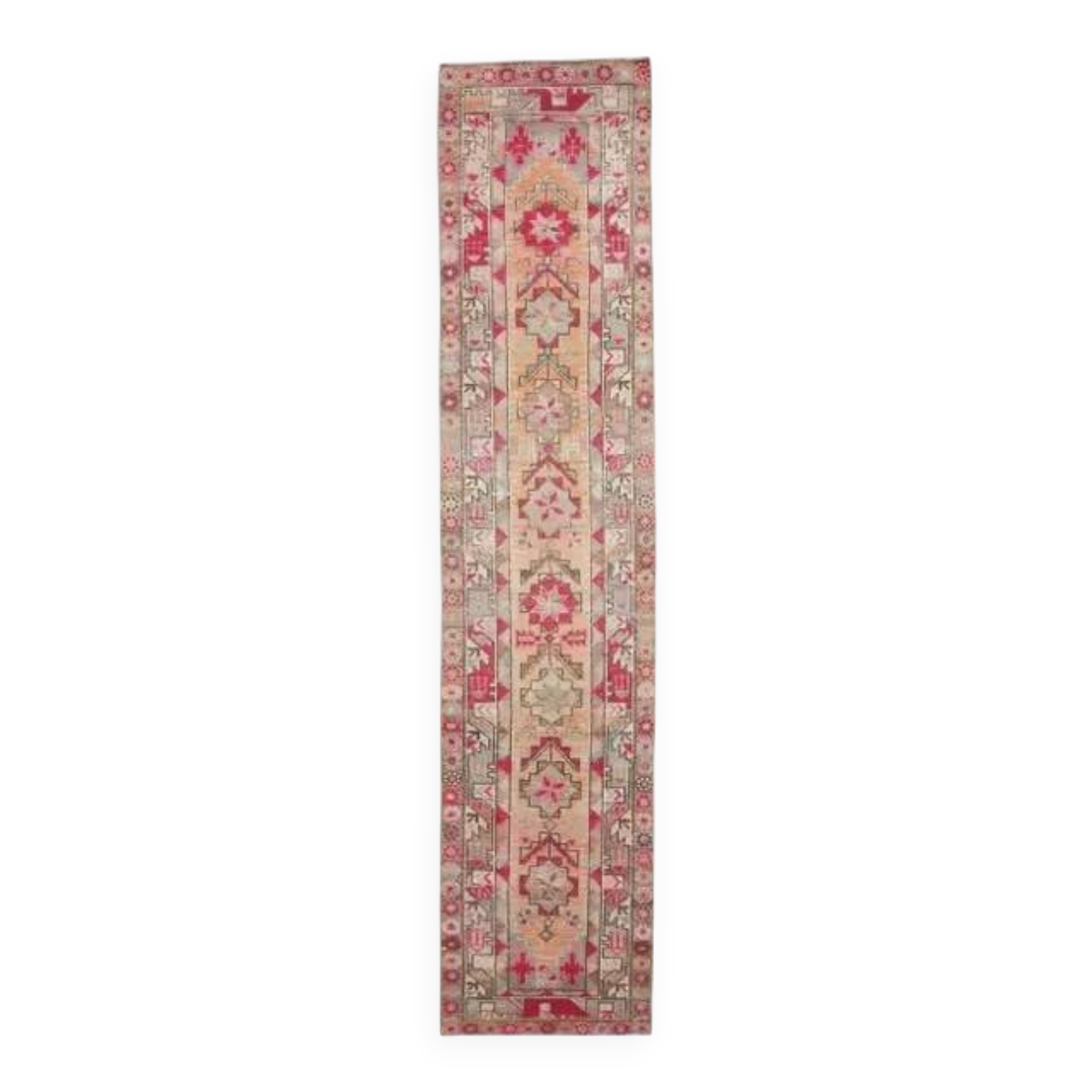 1970s Turkish Hand-Knotted Wool Cotton Pink Runner 78x367