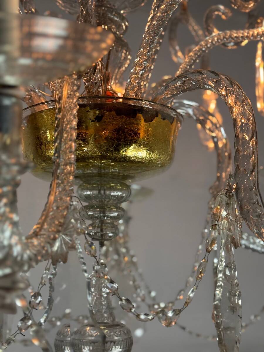 Liège lustre in blown glass and cut crystals, 6 light arms, 18th century