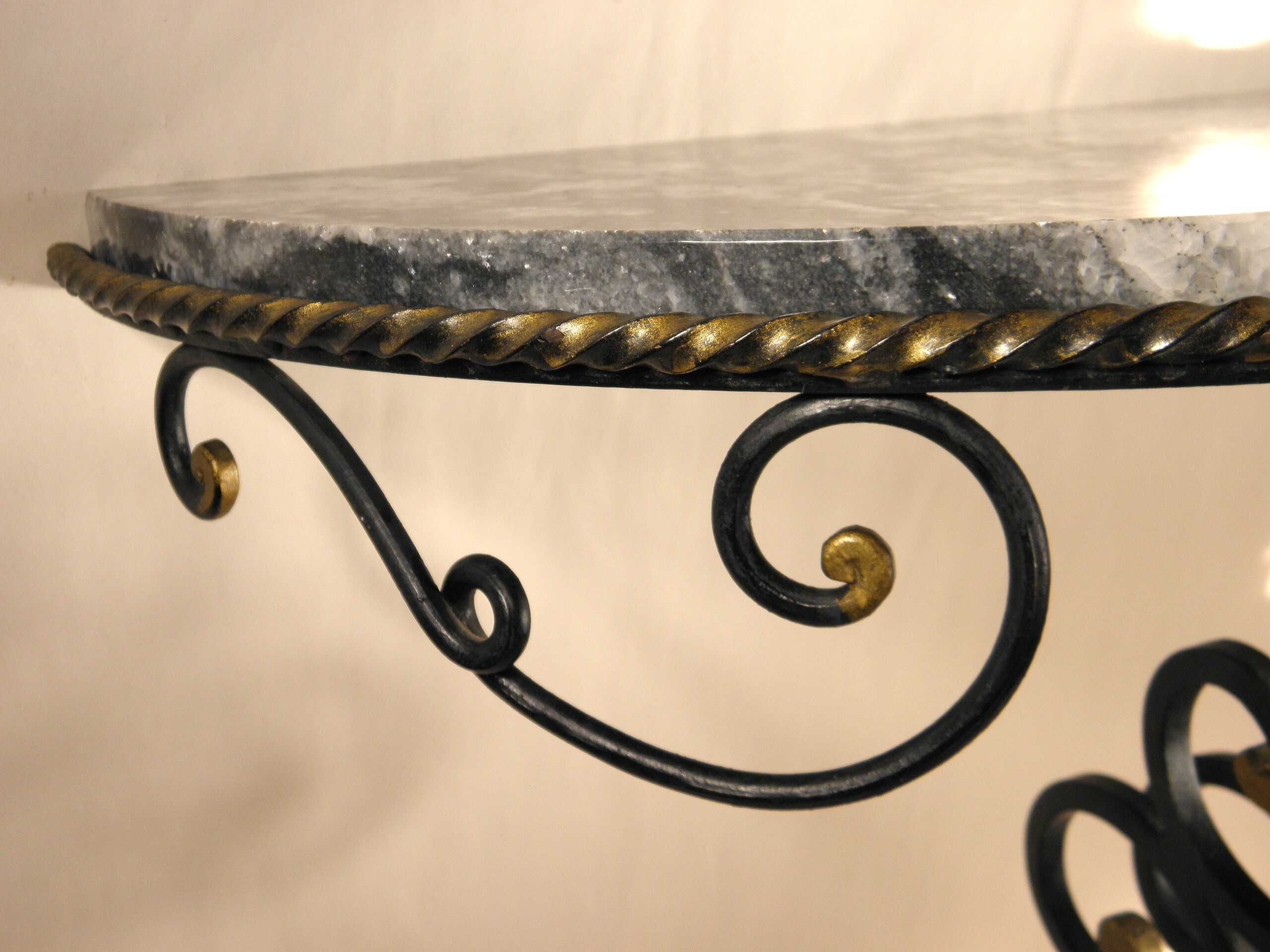 Wrought iron and marble wall console