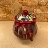 Old tripod candy jar j. guet flamed red ceramic vintage #b212