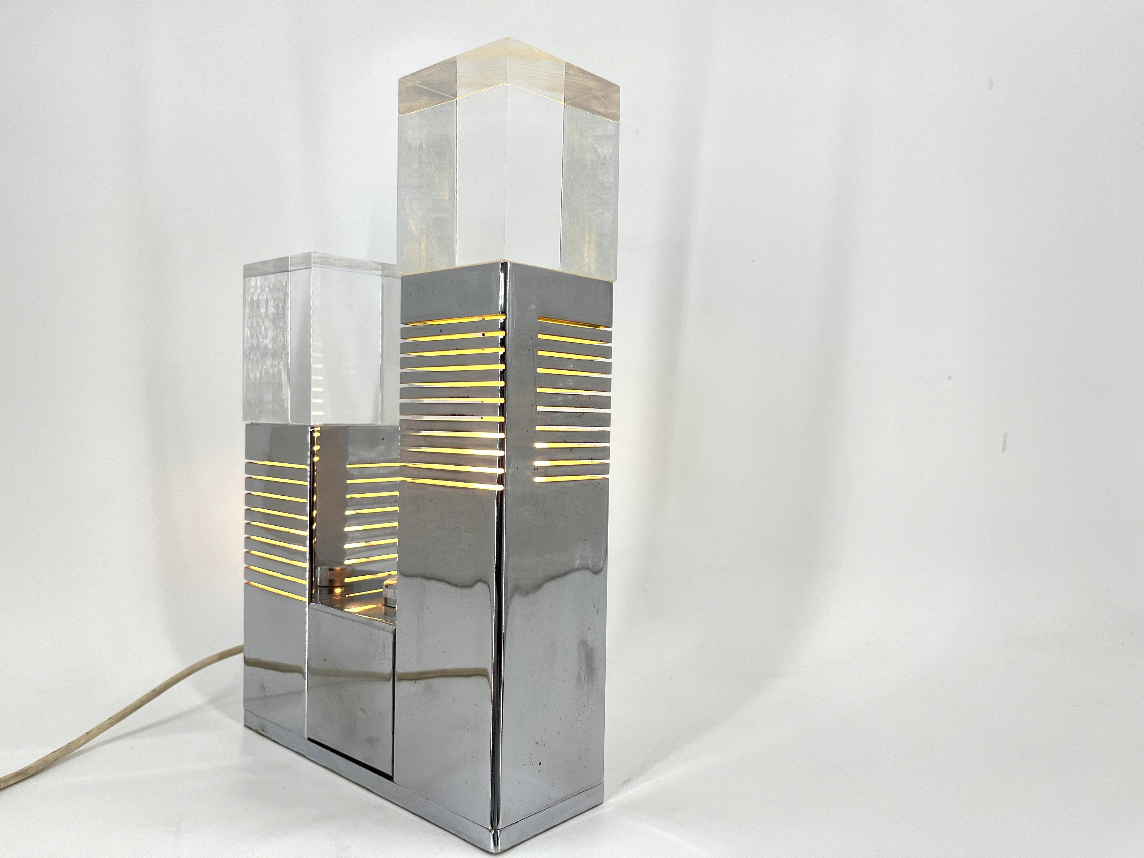 Vintage chrome and plexi table lamp attr. to Gaetano Missaglia, 1970s