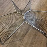 Vintage 1970's coffee table in chrome steel wire and smoked glass