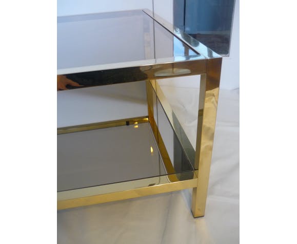 Gold metal coffee table with two glass and mirror trays 70