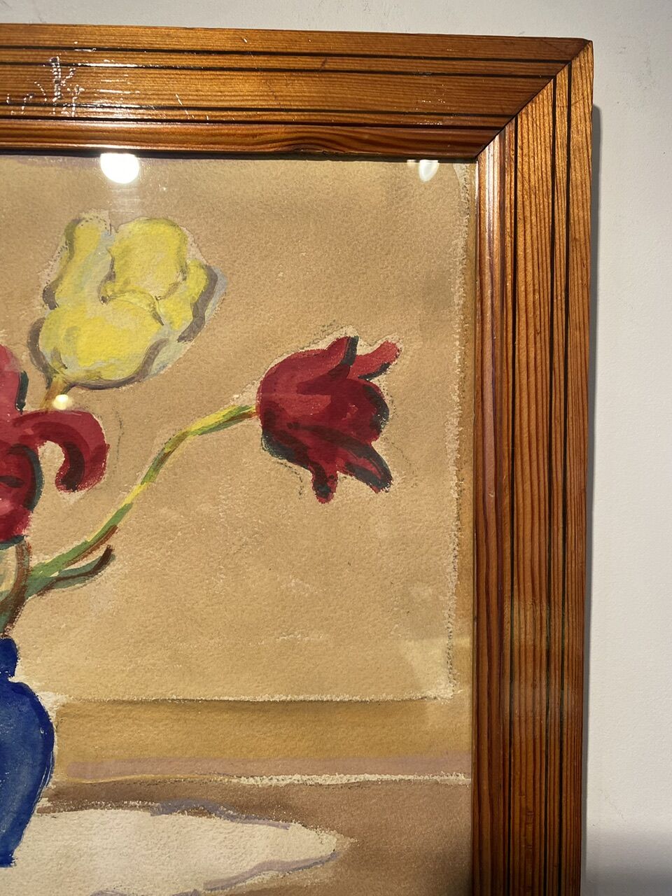 Old painting, still life with tulips, 70-80s