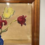 Tableau ancien, nature morte aux tulipes, années 70-80