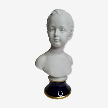 Buste en biscuit de porcelaine par Camille Tharaud, Louise Brongniart enfant d'après Houdon