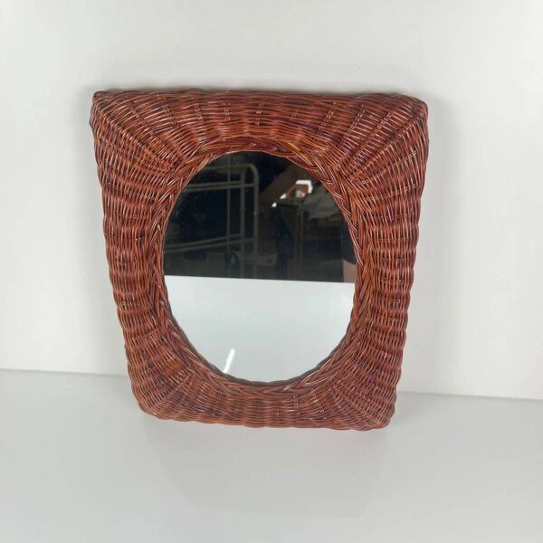 Petit miroir en osier tressé, 1960